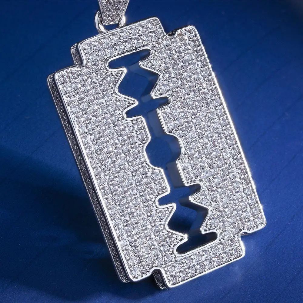 

KRKC&CO Razor Blade Pendant White Gold Ice Out Mens Pendant Hip Hop Jewelry for amazon/ebay/wish online store for Wholesale
