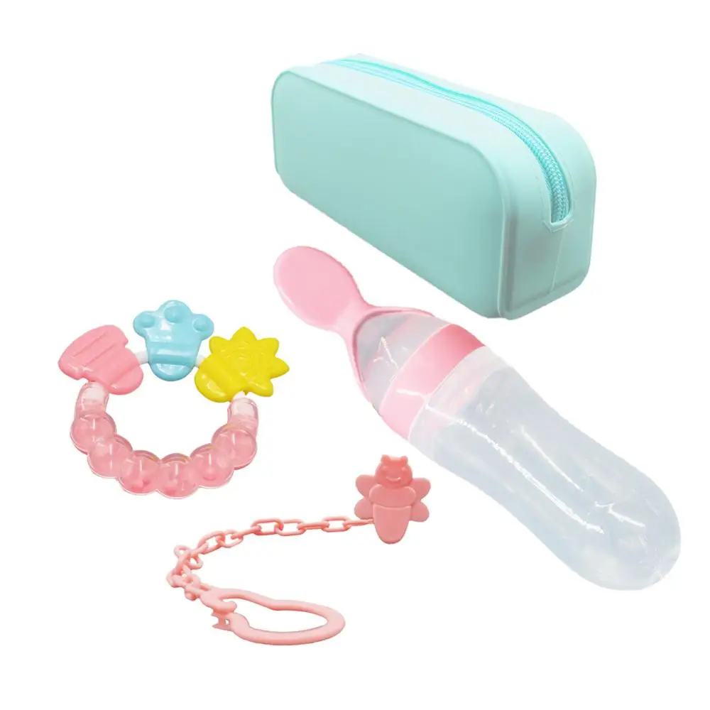 

2021 New Product Silicone Baby Feeder Set Food Squeeze Spoon, Blue/pink