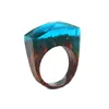 Handmade African Wood Earrings Finger Ring for Men Natural Landscape Wood and Resin Ring
