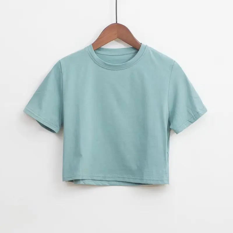 
New Arrival Spring Clothes Women Crop Top Plain t shirt with Side Splits 