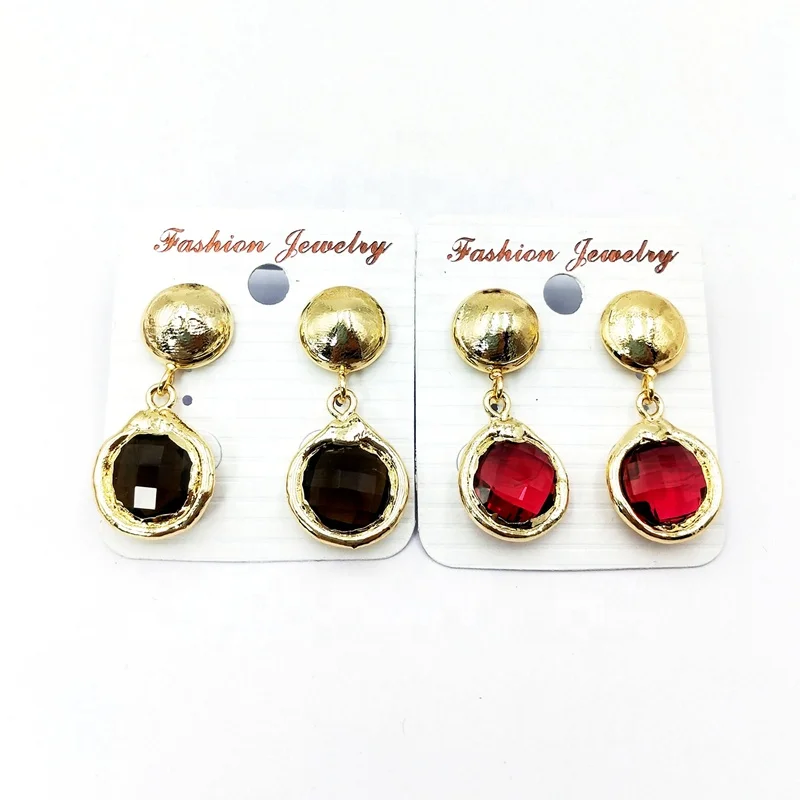 

Wholesale quartz dangle earrings gold color stud faceted round gemstones black and red stone earrings bridesmaid gift