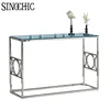 Modern clear glass top coffee table accent table sliver frame table