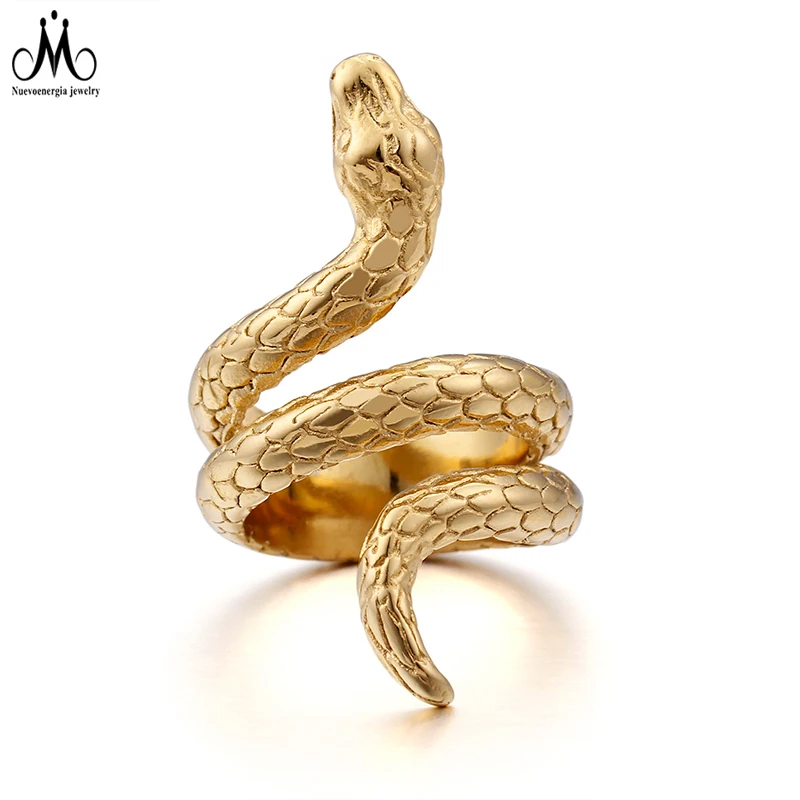 

High Quality 18K Gold Plated Unique Snake Ring Men Stainless Steel Jewelry