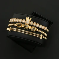 

3pcs/set Luxury CZ polygon ball crown Charm Bracelet copper bead Macrame handmade bracelets & bangles for Men Jewelry