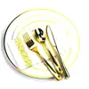 Best Price Premium Party Wedding Camping Rose Gold Silverware Plastic Disposable Flatware Tableware Dinnerware Set