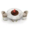 Round dinner table set center dining table marble with golden yellow metal frame