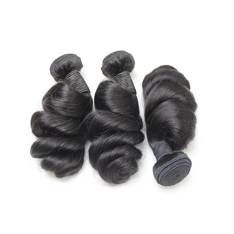 

GS wholesale price virgin raw hair Loose Wave Brazilian Hair Bundles, full cuticle aligned hair virgin no shedding and tangle, Natural color #1b
