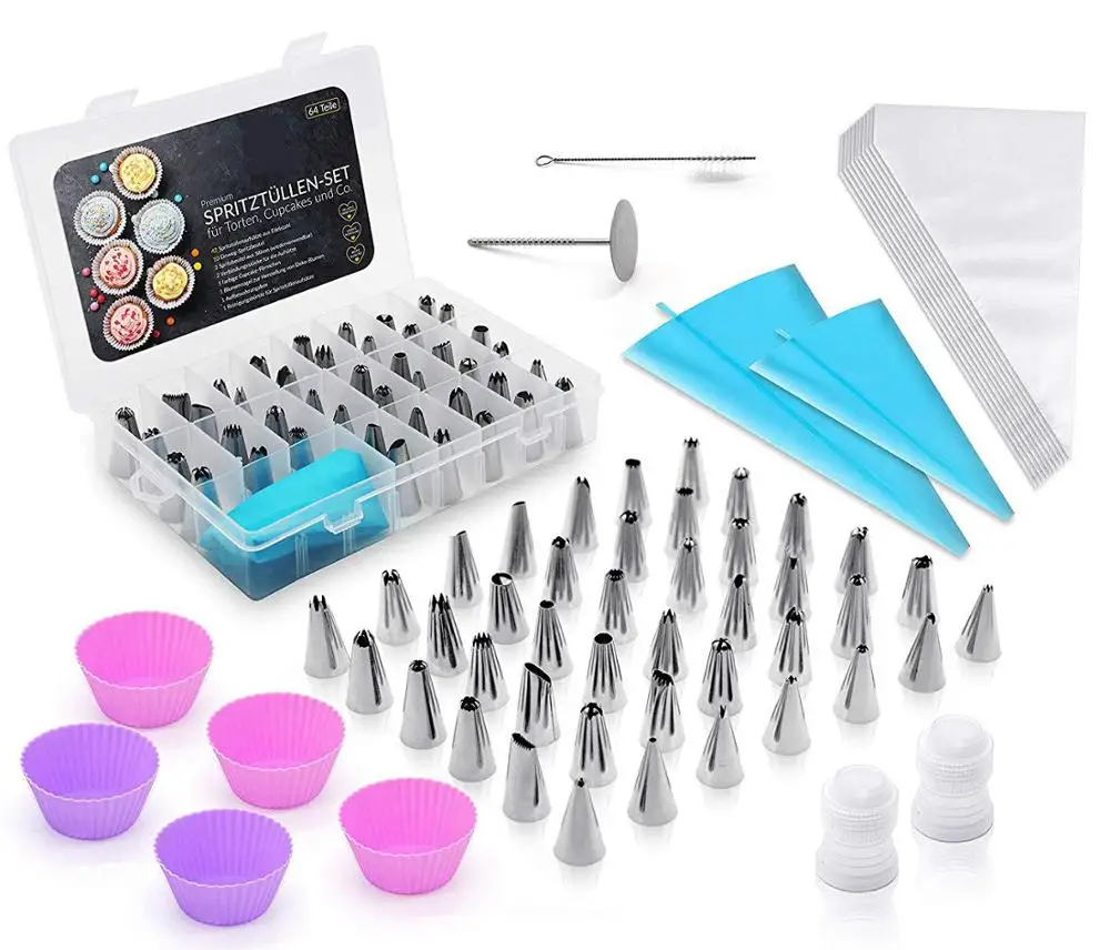 

64 PCS Stainless Steel Icing Piping Nozzles Tips Set Cake Decorating Tip Tools Baking Tools Flower Cupcake Pastry Supplies Kit, Silver