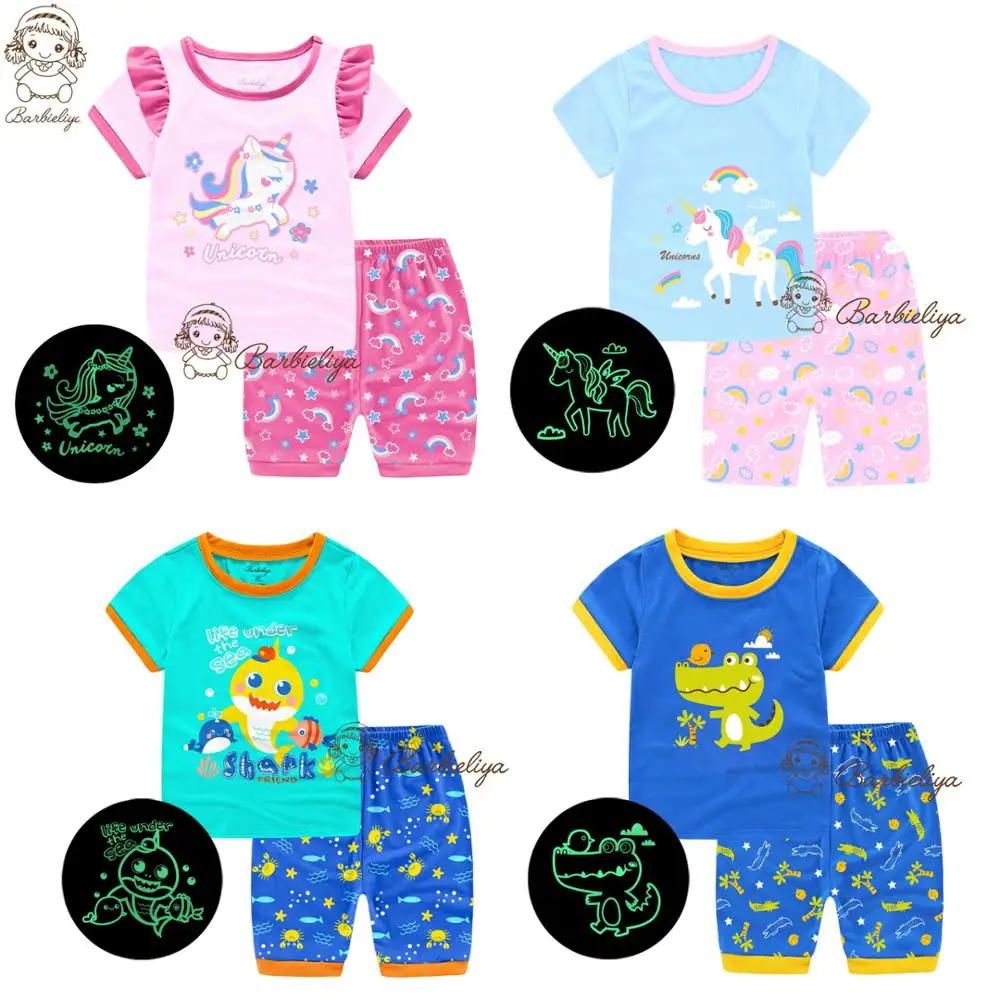 

boy girl summer short silk sleeves unicorn clothing factory sample children sleepwear wholesale pyjamas kids pajamas