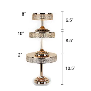 Image of Gold Round Metal Dessert Rack Crystal Wedding Cake Rack Set Retro Cupcake Stand For Party