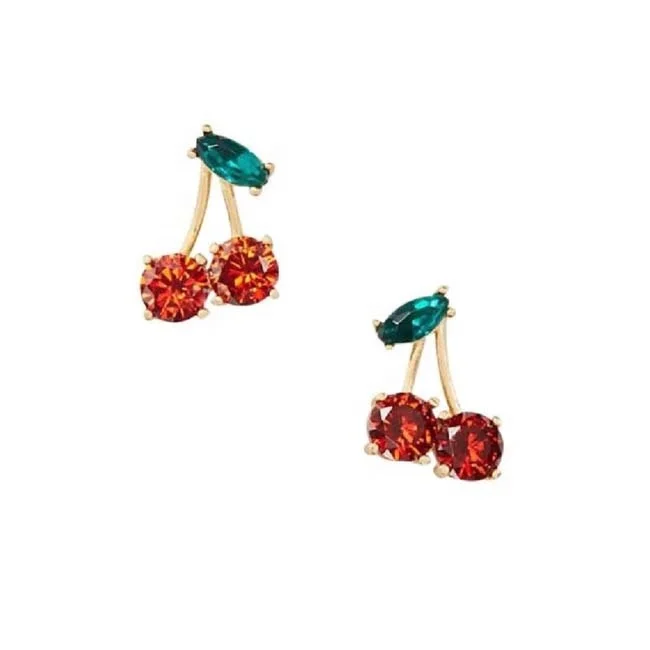 925 Sterling Silver CZ Zirconia Fruit Cherry Korean Stud Earrings Jewelry