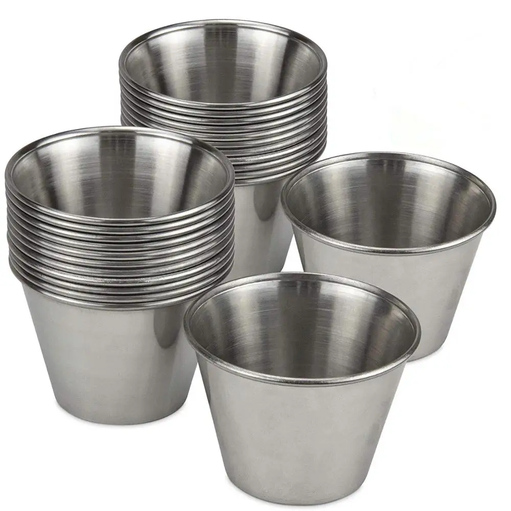 

2019 Stainless Steel Cups 4oz Sauce Pots Ramekins Condiment Serving Bowls Container, Silver