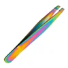 Professional Slanted Eyebrow Tweezers 3.75" Rainbow Color Coated Stainless Steel Threading Tweezers