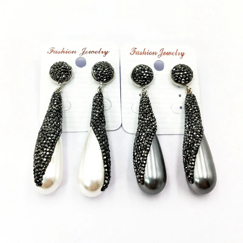 

New black Rhinestone Long Earrings for Women Water Drop Simulated Pearl Dangle Earring Fashion Jewelry, Multi