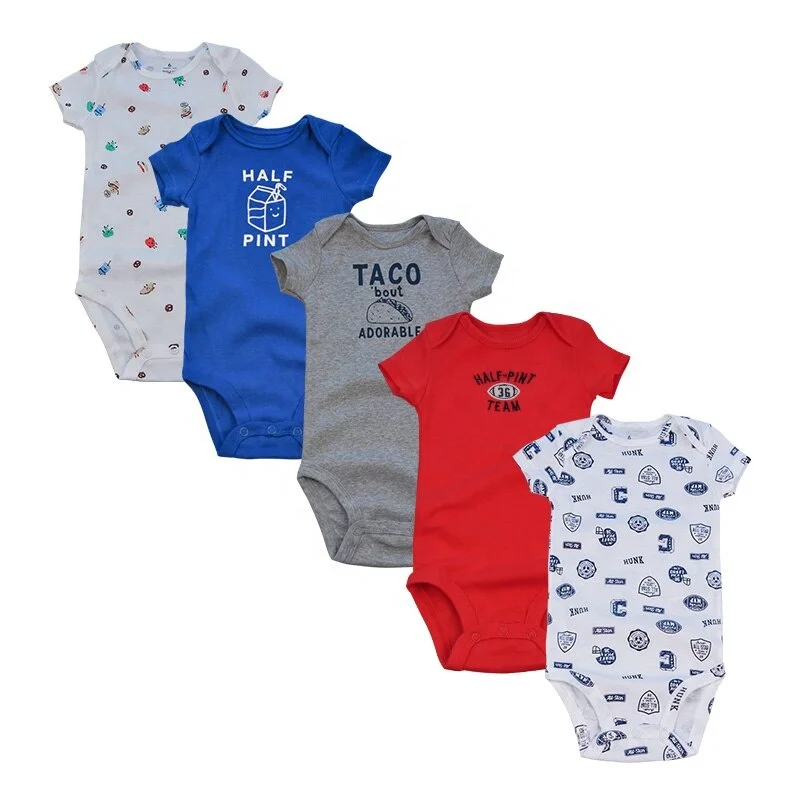 

Wholesale 5 pcs Newborn Infant Short Sleeves Set Cotton baby romper set, As picture shown