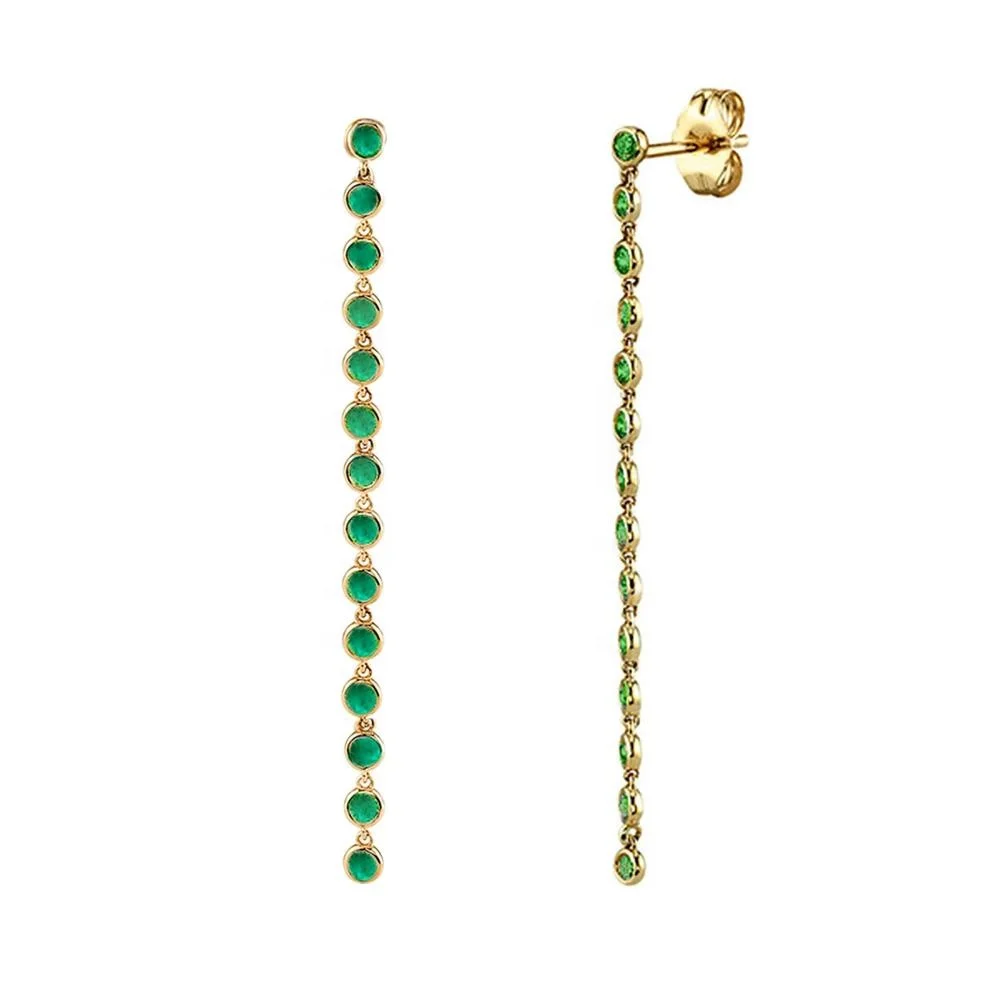 

Original Greek Sorority Jewelry 925 Silver Long Bezel Setting Color Green CZ Tassel Earring