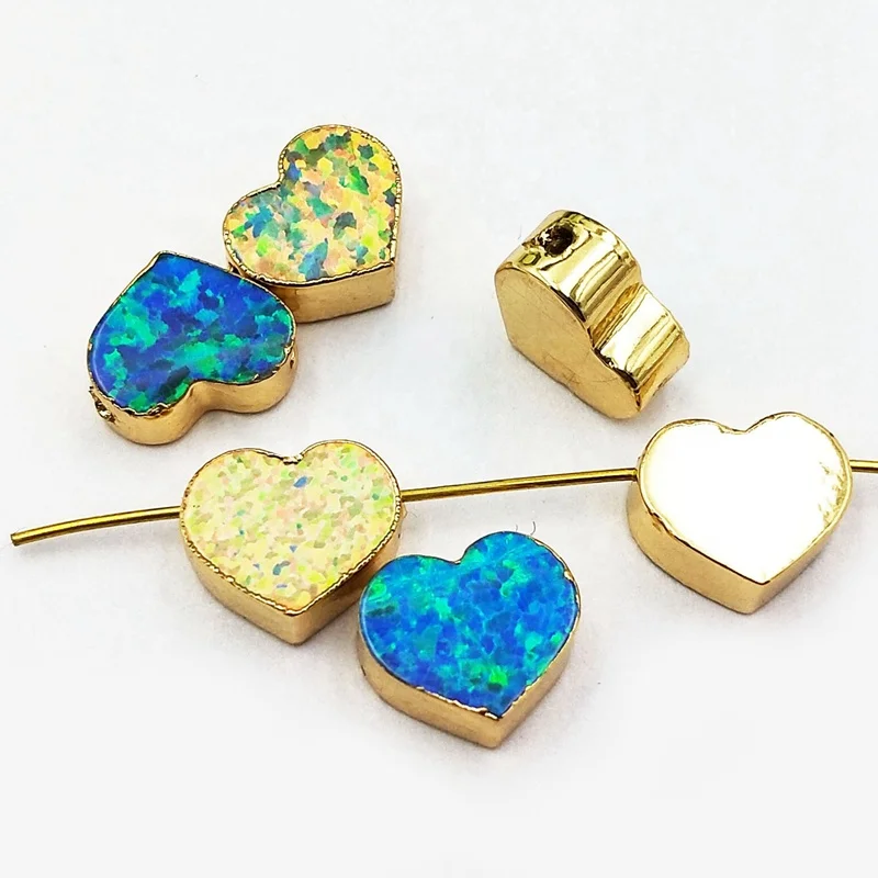 

Wholesale Small Size Gold Plated Blue White Opal Heart Shape Connectors beads Opals round Pendant Bead For Making Jewelry