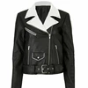 Black White Women's Size P Petite Motorcycle Leather Jacket