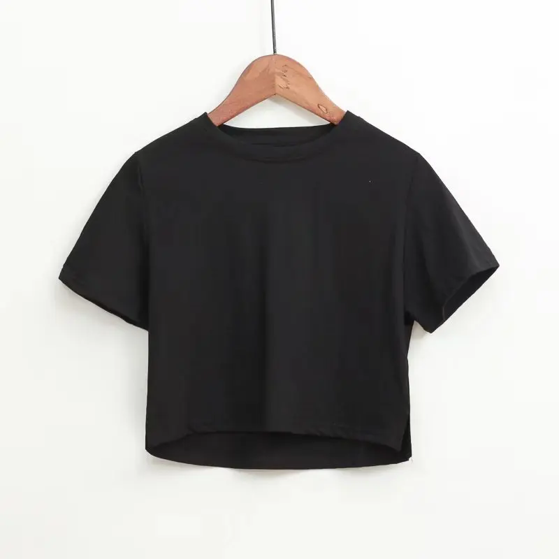 
New Arrival Spring Clothes Women Crop Top Plain t shirt with Side Splits 