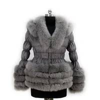 

Women Winter red four rows fur puffer Jacket