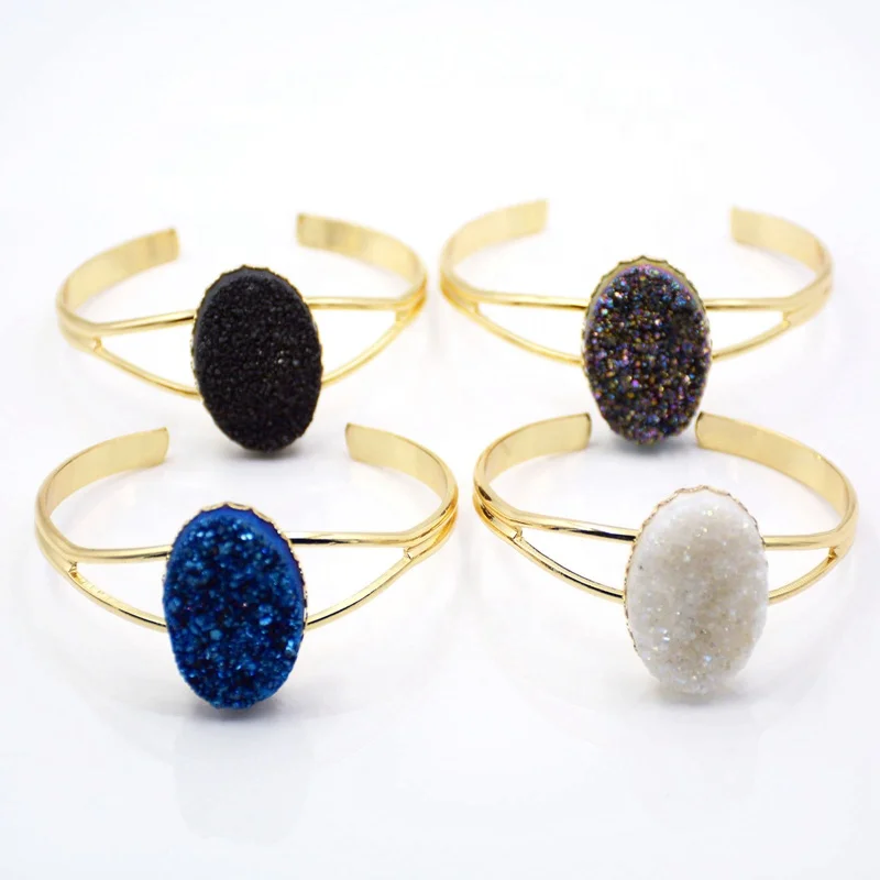 

Natural druzy bracelet gold plated set jewelry multi color drusy stone bangle charms for women