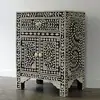 Bone Inlay Wooden Bedside Cabinet 1 draw 2 door