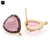 Rose chalcedony findings gold plated cubic zircon post stud earrings trillion gemstone loop connectors for women