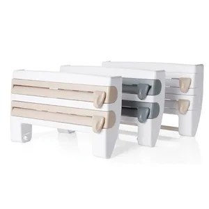 Image of Refrigerator Cling Film Storage Rack Kitchen Shelf Organizer Plastic Wrap Cutting Device Wall Hanging Paper Towel Holder