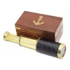 6 Inch Handcrafted Nautical Brass & Leather Spyglass Telescope With Rosewood Box