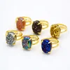 Oval druzy gold plated ring rainbow drusy jewelry bridal wild rings rough gemstone custom charm prong setting