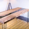 Industrial Vintage Epoxy Resin Dining Table with metal hairpin leg