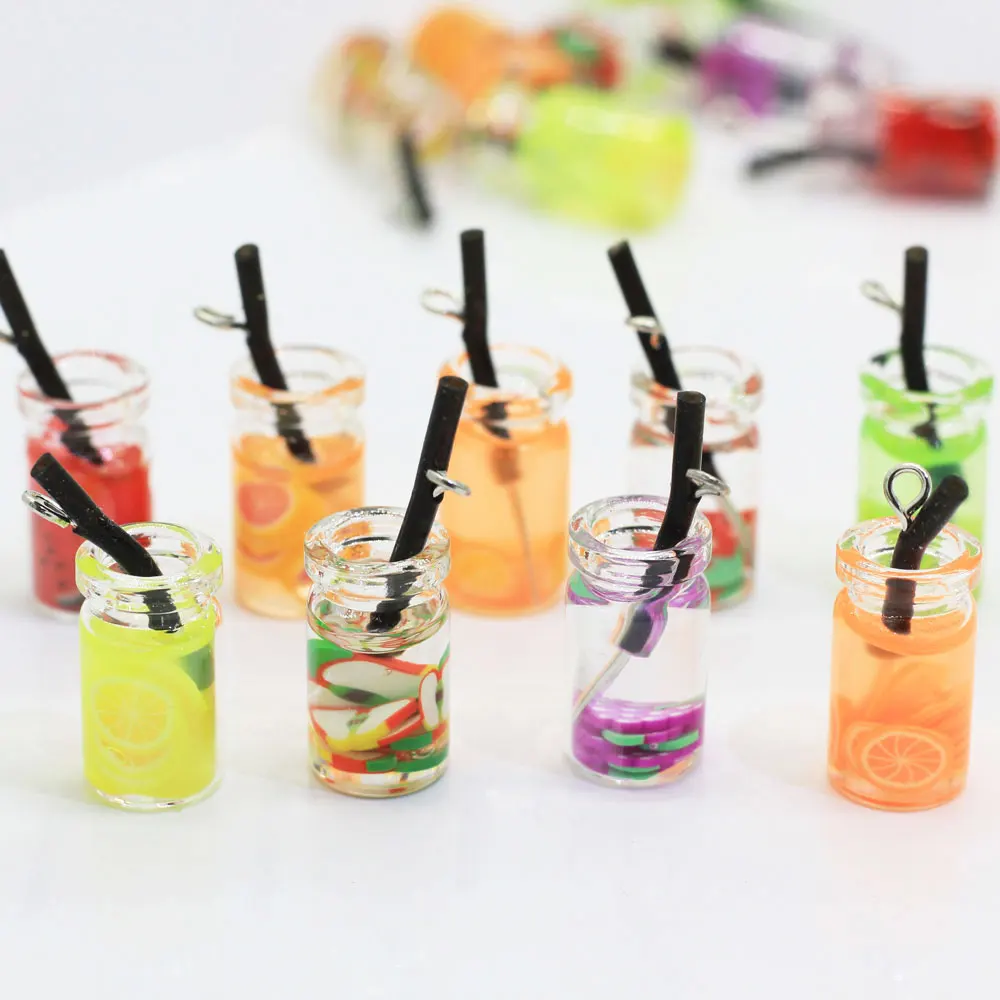 

Miniature Dollhouse Filled Glass Charms Fruit Slices Fairy Drinks Bottle Resin Glass Cup With Fruit Slices Fairy Drink, Colorful