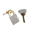 New 14k Gold Collection Pave Diamond Padlock Key Earrings