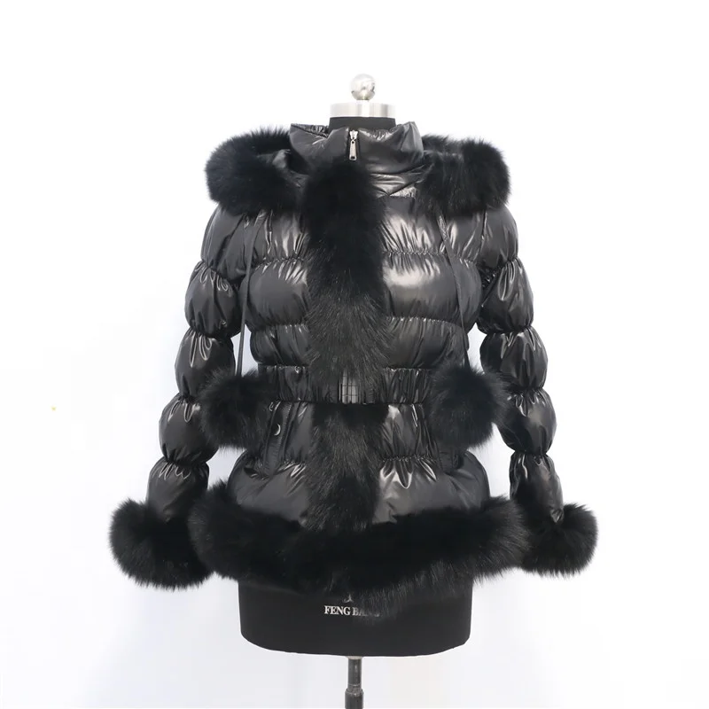 

Wholesale Winter Jacket Fashion Women Real Fox Fur Hooded Down Coat, As photo