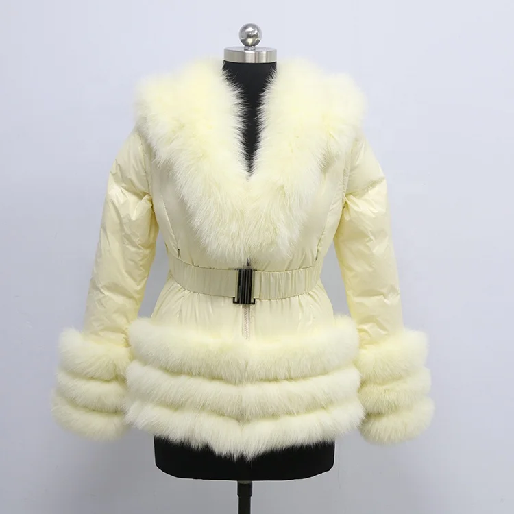 

New Arrival Down Coat Real Fur Hood Dyed Color Winter Women Down Jacket