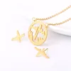 Gold Plated Stainless Steel Stud Earrings Heartbeat Necklace Jewelry Sets