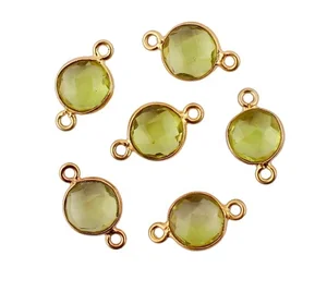Lemon Hydro Round Bezel Connectors Gold Plated Indian Jewelry Supplies