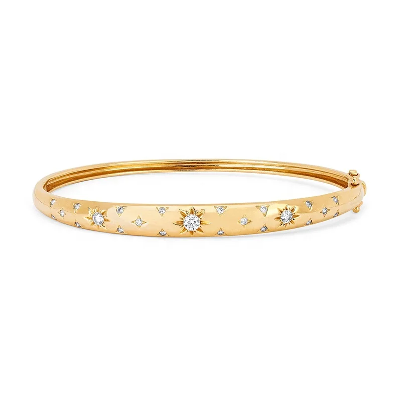 

Gemnel 18k gold plated 3A Cubic Zirconia starburst women cuff bangle bracelet jewelry