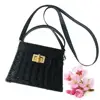 Black rattan handbag with PU long trap