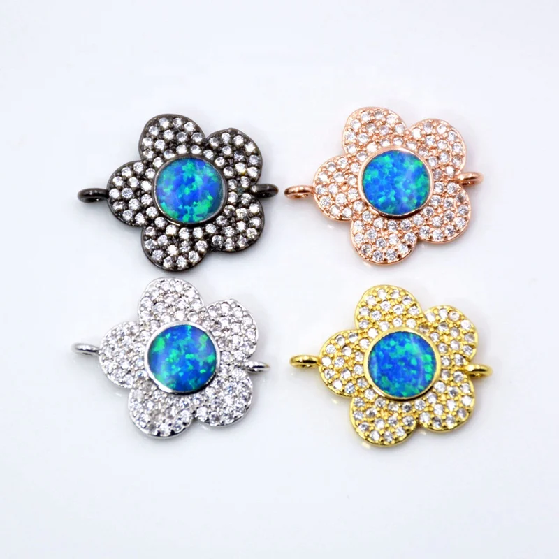

flower blue opal connector clear CZ micro paved findings Cubic Zirconia space connectors Rose Gold/black/Silver colour 18mm, Multi colors