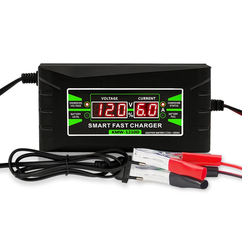 

New Battery Charger 12V 6A Rechargeable Smart Fast Car auto smart fast lead-acid battery charger with lcd display, Black
