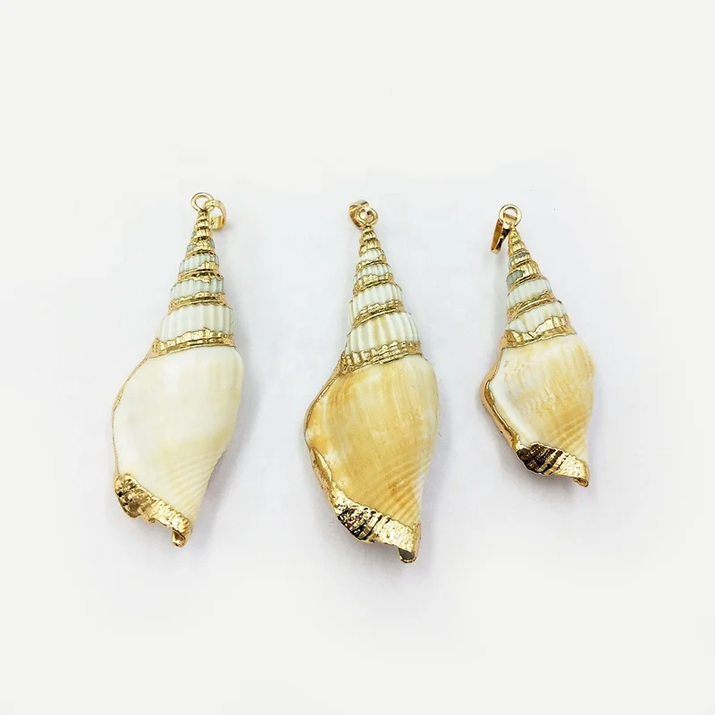 

Fashion Lovely Shell Conch Pendant beads gold plated large sea snail for Making Necklaces jewelry