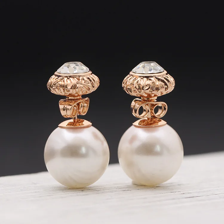 

Fashion Front Gold Pearl Stud Back CZ Earrings Women