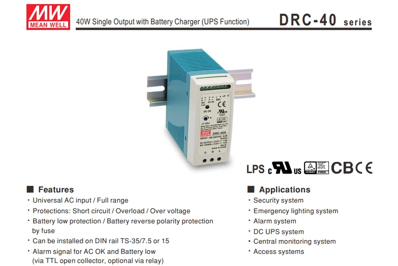 Original Meanwell 40w To 160w Security 40w 24vdc Power Supply With