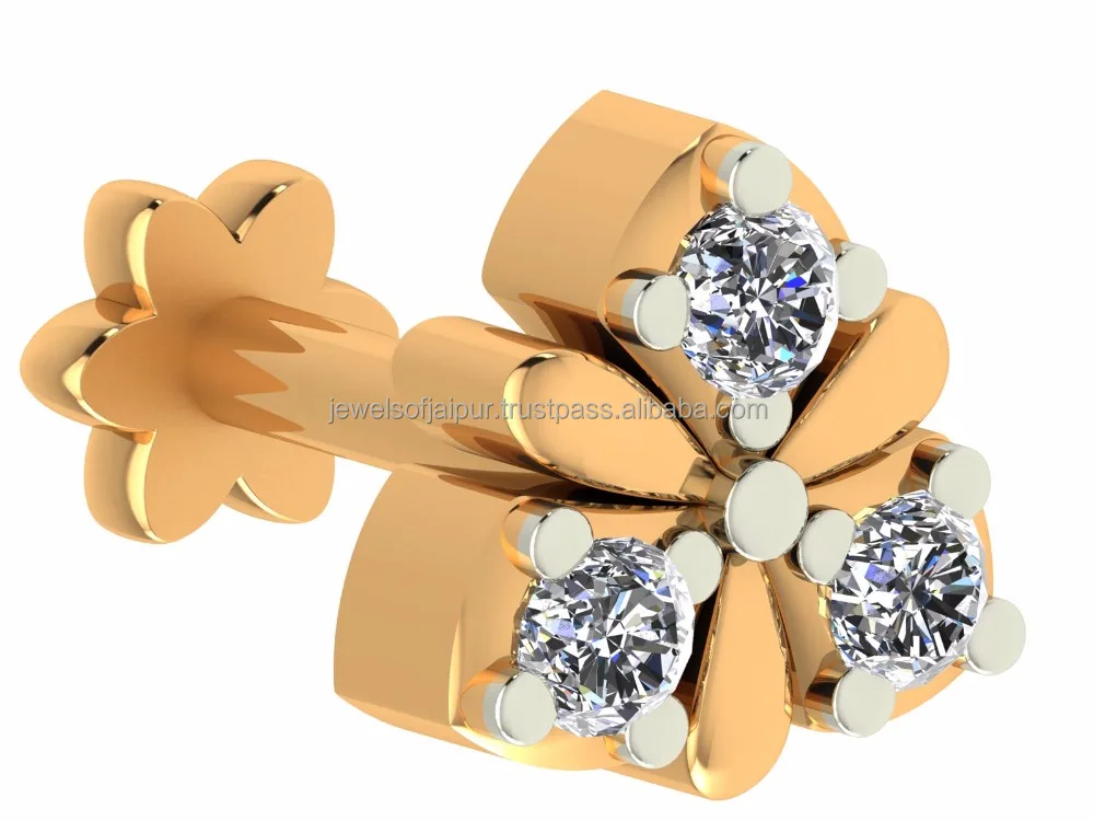White & Yellow Gold Customize Nose Stud 100% Natural Diamond Nose Pin Body Jewelry Floral Design Gold Jewelry