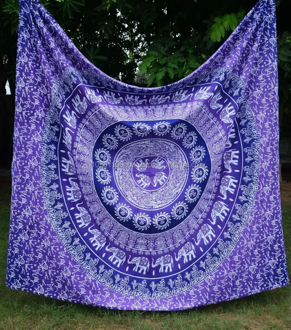 Indian katoen olifant ontwerp mandala strand gooi yoga mat ronde ...