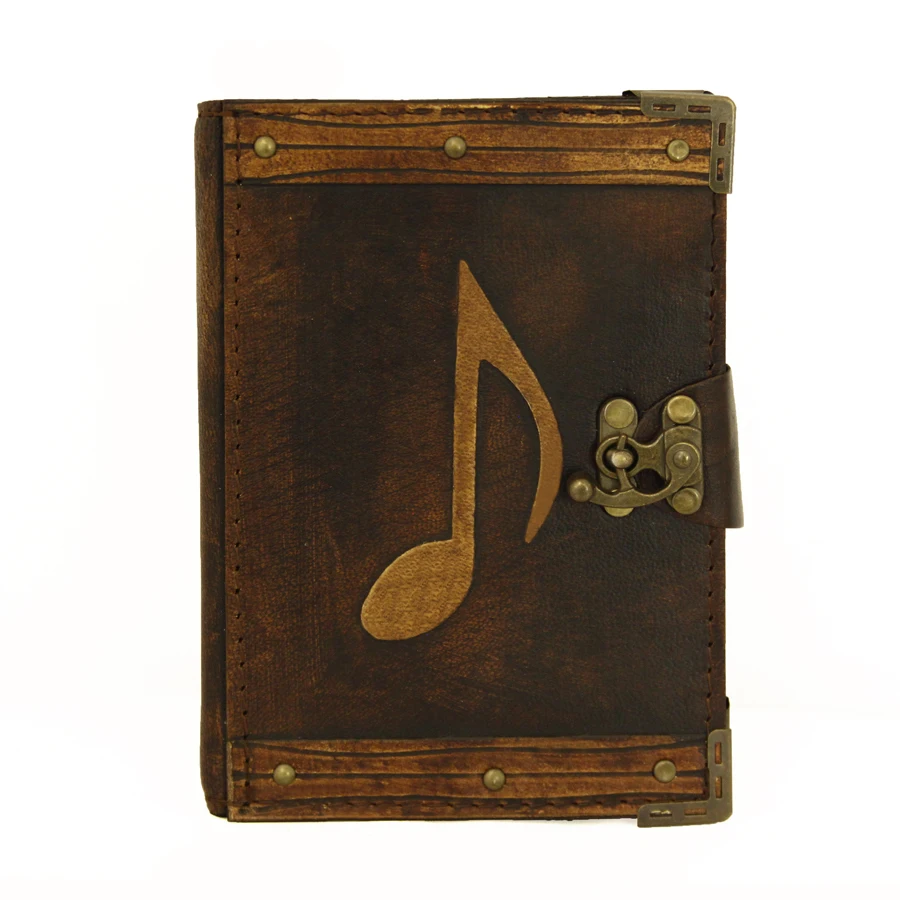 Sinlge Music Note Decoration On A Brown Refillable Leather Journal