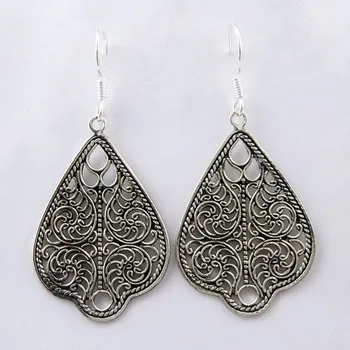 Filigree Pattern Oxidized Plain Silver 925 Sterling Oxidized Plain Silver 925 Sterling Earring Jewellery