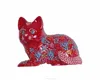 Cat Pin Light and Dark Blue Dotted Painted Ceramic and Rhinestones Bright Gold Tone Detailed Kitty