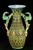 Large vase with handles with ram design of ceramic enamel technique on clay